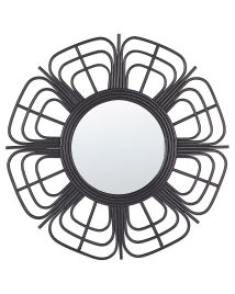 Rattan Sunburst Wall Mirror 60cm Black