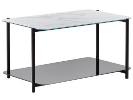 Marble Effect Coffee Table with Shelf White and Black GLOSTER