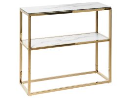 Glass Top Console Table Marble Effect White with Gold AZUSA