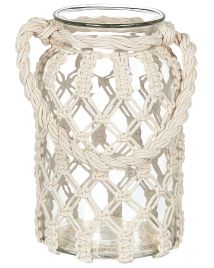 Decorative MacramÃ© Glass Lantern 31 cm White JALEBI