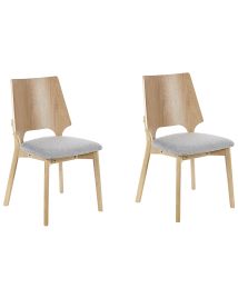Set of 2 Dining Chairs Light Wood and Grey ABEE