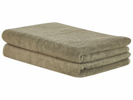 Set of 2 Cotton Terry Towels Green MITIARO