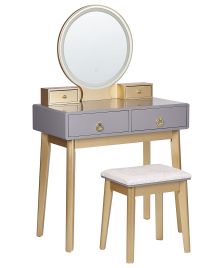 Dressing Table - AUBURN 4 Drawer Dresser Grey and Gold 80cm