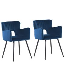 Set of 2 Velvet Dining Chairs Navy Blue SANILAC