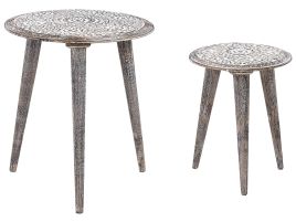 Set of 2 Mango Wood Side Tables Off-White BARJU