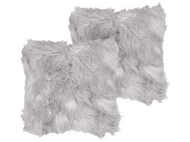 Set of 2 Faux Fur Cushions 45x45cm Grey