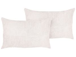 Set of 2 Corduroy Cushions 47x27cm Off - White