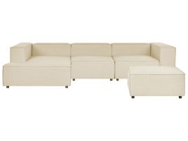 FARNORA Faux Linen 3 Seater Corner Sofa with Ottoman - L Shaped - Left Hand Facing - Beige