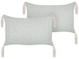 Set of 2 Cushions Geometric Pattern with Tassels 25x45cm Mint Green
