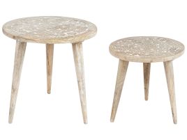 Set of 2 Mango Wood Side Tables Light UDAY