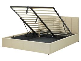 Fabric EU King Size Ottoman Bed Beige DREUX
