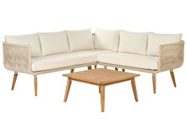 5 Seater Acacia Wood Garden Corner Sofa Set Beige ALCAMO
