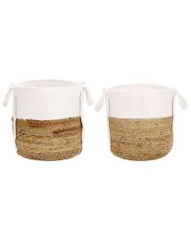 Set of 2 Jute Baskets Natural and White