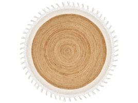 Round Jute Area Rug 140cm Beige and White