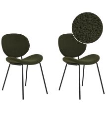 Set of 2 Boucle Dining Chairs Dark Green LUANA