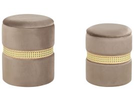Set of 2 Velvet Storage Pouffes Taupe MEDFORD