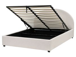 Fabric EU King Size Ottoman Bed Light Beige VAUCLUSE