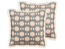 Set of 2 Cushions Geometric Pattern 60x60cm Multicolour