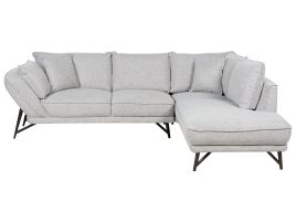 Left Hand Linen Corner Sofa Light Grey ELGA