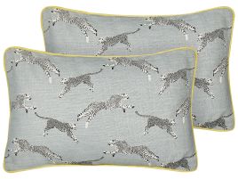 Set of 2 Cotton Cushions Cheetah Motif 30x50cm Grey