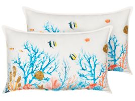 Set of 2 Cotton Cushions Marine Motif 30x50cm Multicolour