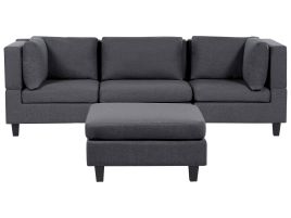3-Seater Modular Fabric Sofa with Ottoman Dark Grey UNSTAD