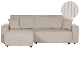 Right Hand Jumbo Cord Corner Sofa Bed Beige ABACKA