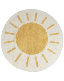Round Cotton Area Rug 140cm Light Beige and Yellow