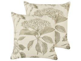 Set of 2 Cotton Cushions Floral Motif 45x45cm Beige and Green