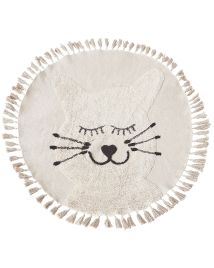 Round Cotton Area Rug Cat Motif 120cm Beige