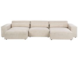Left Hand 3 Seater Modular Velvet Corner Sofa with Ottoman Beige HELLNAR