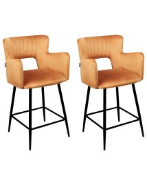 Set of 2 Velvet Bar Chairs Navy Orange SANILAC