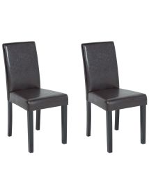 Set of 2 Faux Leather Dining Chairs Dark Brown BROADWAY