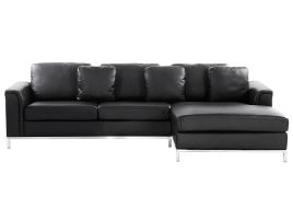 Left Hand Leather Corner Sofa Black OSLO
