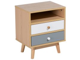 Bedside Table - BUDE 2 Drawer Nightstand Light Wood 40cm