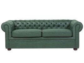 GLENFORD Faux Leather 3 Seater Sofa - Green