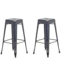 Set of 2 Steel  Stools 76 cm Black with Gold CABRILLO