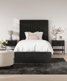 BERLIX II Single Fabric Ottoman Bedframe - Black