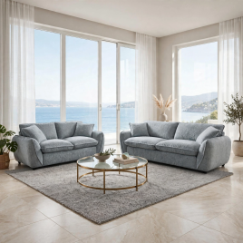 CARVELLO Fabric 3 and 2 Seater Sofa Set - Grey