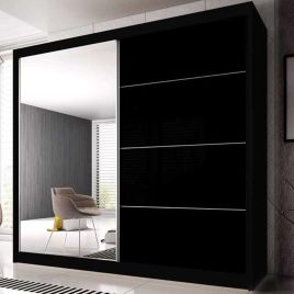 MALTA 2 Door Mirrored Sliding Wardrobe Black Matt - 183cm