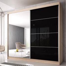 MALTA 2 Door Mirrored Sliding Wardrobe Oak Sanoma and Black - 203cm