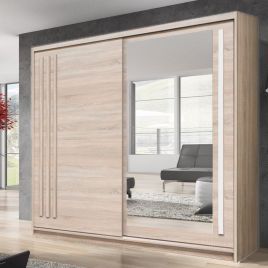 ETHRA 2 Door Mirrored Sliding Wardrobe Light Oak - 200cm