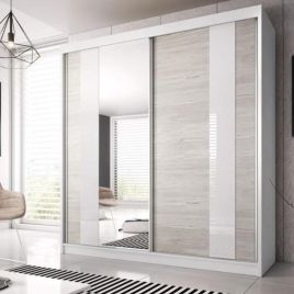 MALTA 2 Door Mirrored Sliding Wardrobe White Matt and Grey Oak - 203cm