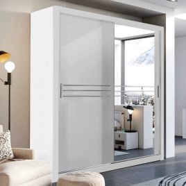 COPENHAGEN 2 Door Mirrored Sliding Wardrobe White Matt - 203cm