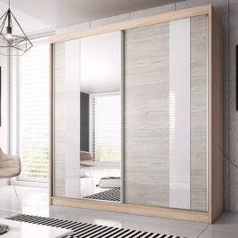 MALTA 2 Door Mirrored Sliding Wardrobe Oak Sanoma and Grey Oak - 203cm