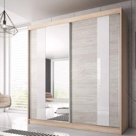 MALTA 2 Door Mirrored Sliding Wardrobe Oak Sanoma and Grey Oak - 233cm