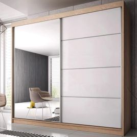 MALTA 2 Door Mirrored Sliding Wardrobe Light Oak - 183cm