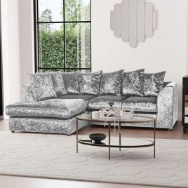 BLAKE Crushed Velvet 4 Seater L Shaped Scatterback Corner Sofa - Silver, Left Hand Facing