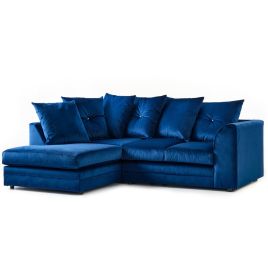 SORRETTO Velvet 4 Seater L Shaped Scatterback Corner Sofa - Blue, Left Hand Facing