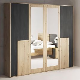 BOISE 4 Door Mirrored Wardrobe Medium Oak - 200cm